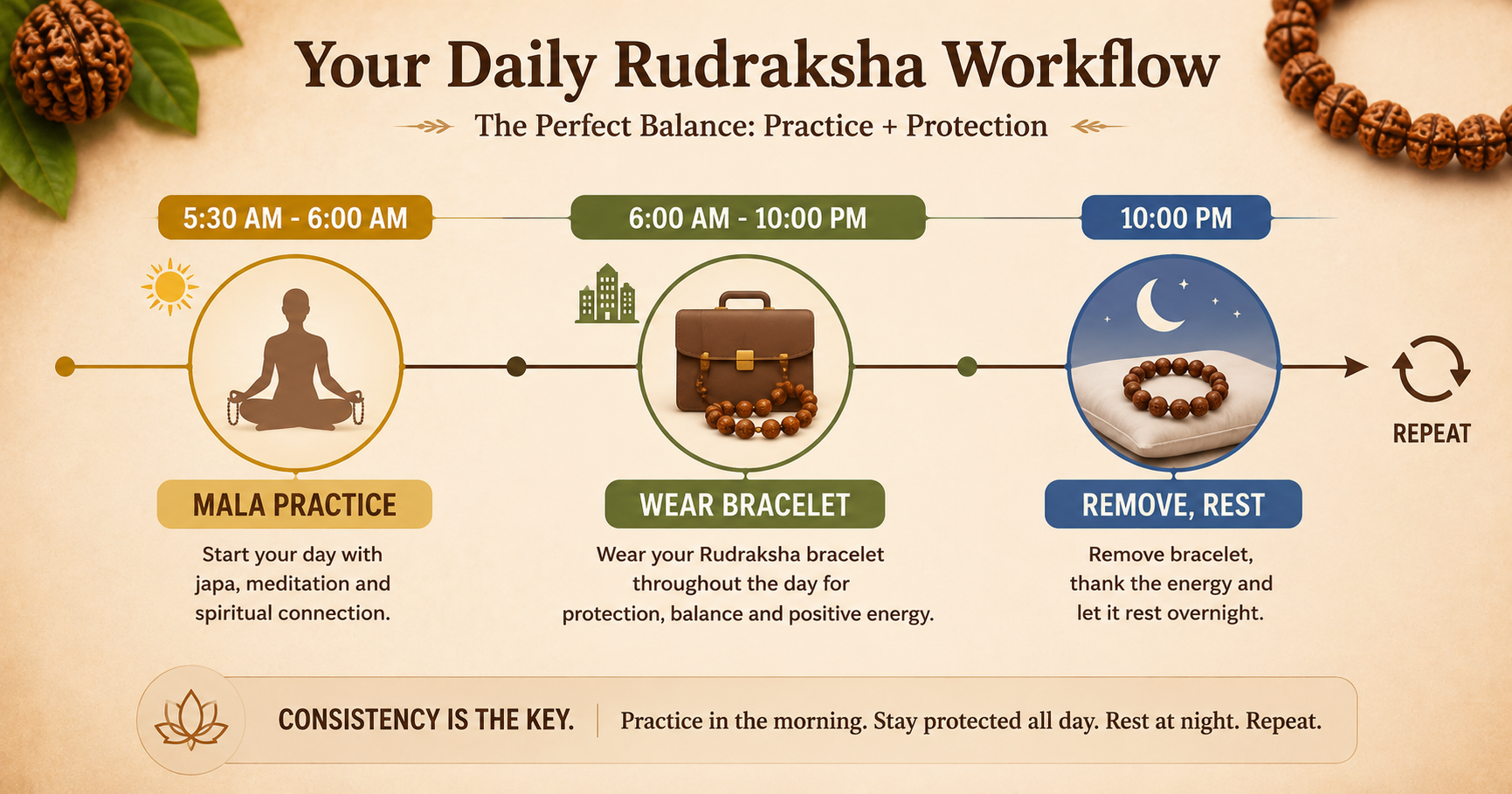 Advanced rudraksha practice routine - mala and bracelet wearing schedule